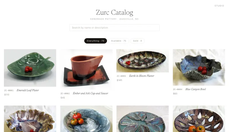 Zurc Catalog handmade pottery catalog homepage